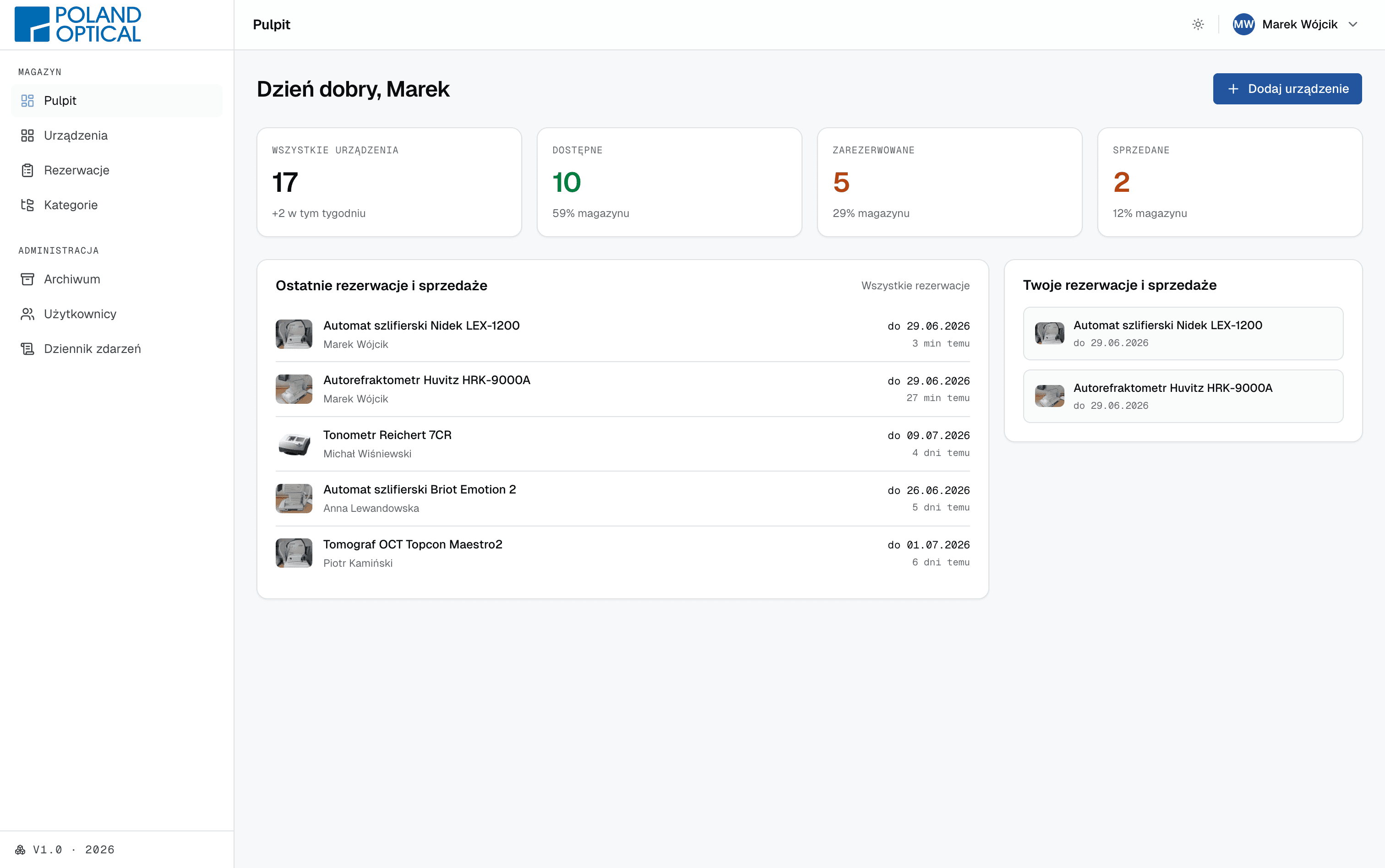 B2B equipment management dashboard